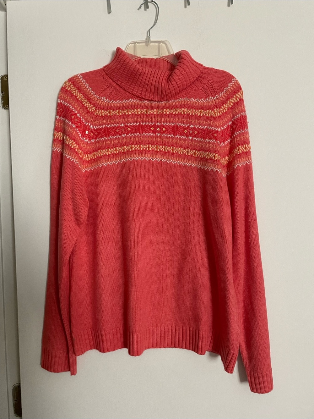 Requirements Coral Fair Isle Cowl Turtleneck Sweater Soft